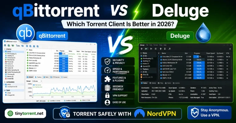 qBittorrent vs Deluge torrent client comparison in 2026